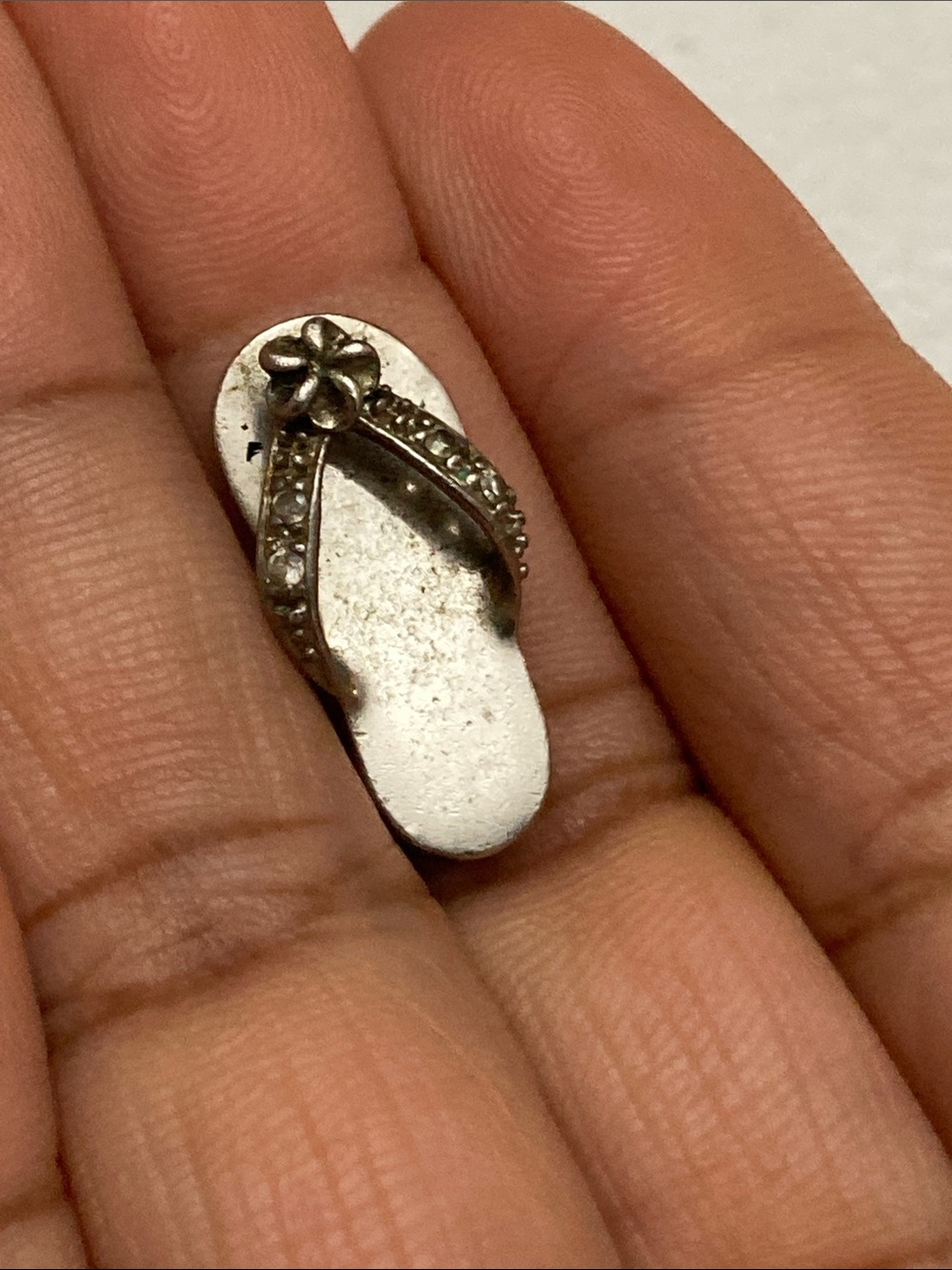 Sterling Silver Flip-Flop Charm with Flower Center and Cubic Zirconia Accents